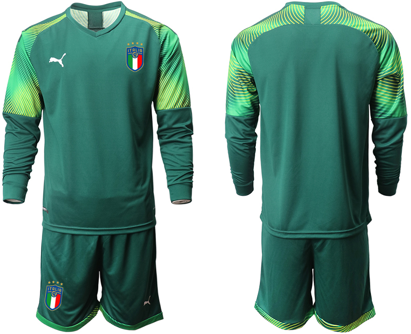 Cheap Men 2021 European Cup Italy Dark green long sleeve goalkeeper soccer jerseys